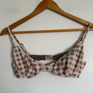 Acacia Brown/White Gingham Underwire Swimsuit Bikini Top size Medium